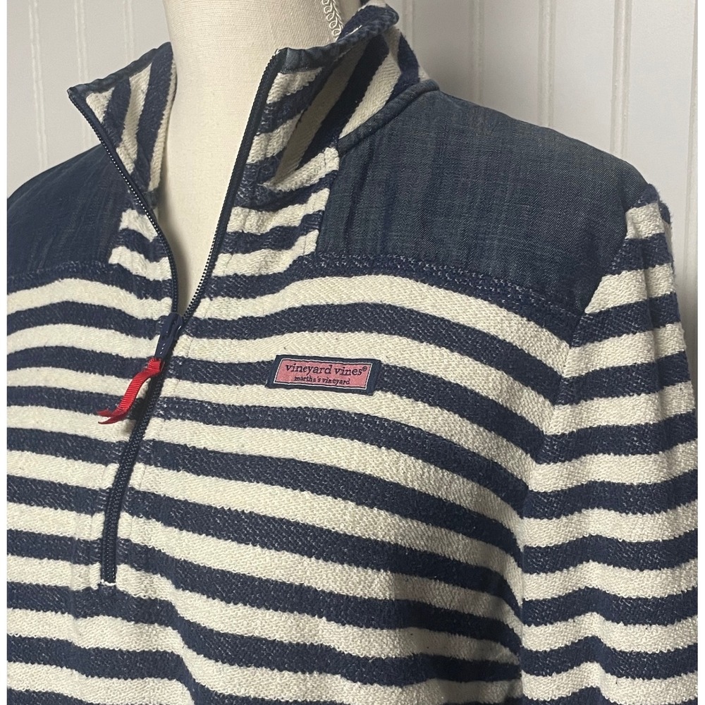 Vineyard Vines Dreamcloth Blue Stripe 1/4 Zip Pullover Women's Medium - Picture 2 of 12